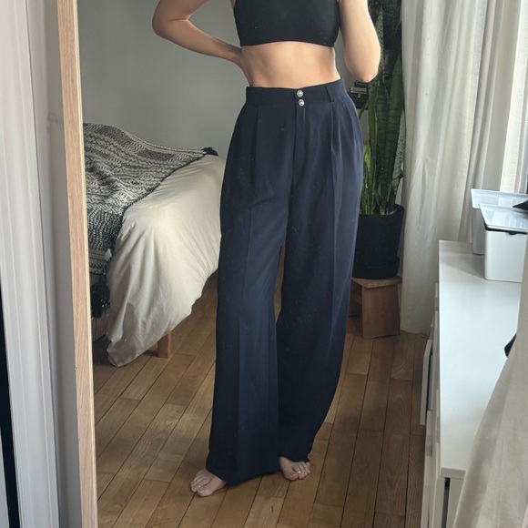 Mugler Pants - Vintage Mugler Navy Wide-Leg Trousers